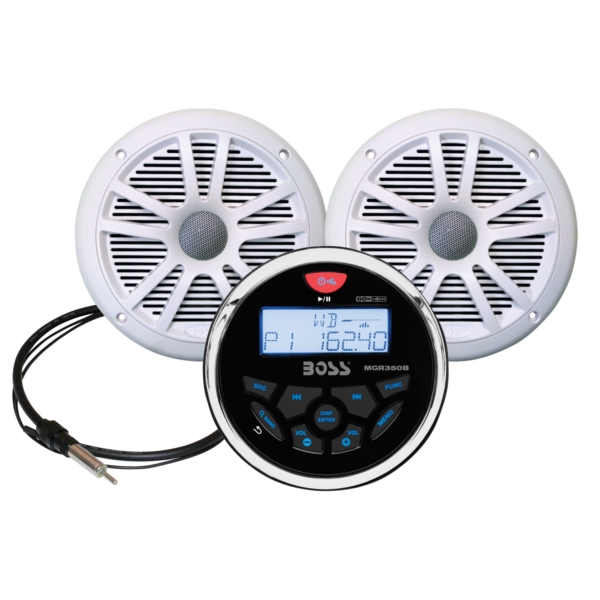 Boss Audio Ensemble de récepteur audio avec haut-parleur blanc Marine - 2 - 180 W