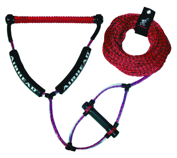 Airhead Corde pour planche nautique rouge avec poignée Phat Grip Corde de remorquage à 4 sections pour planche nautique